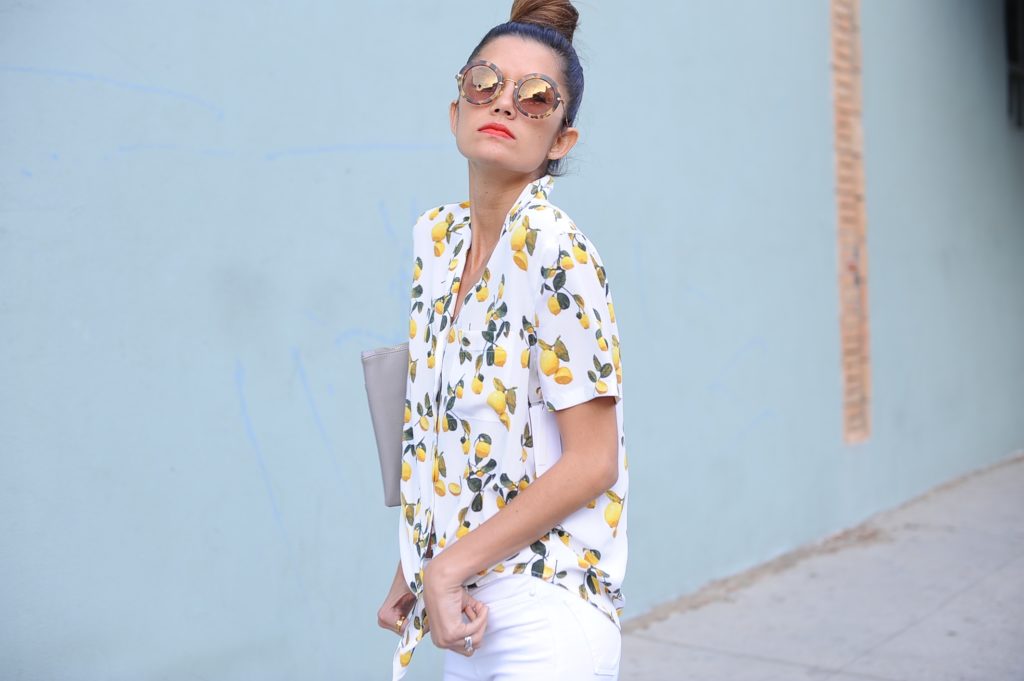 Equipment Lemon Printe Tie Front Shirt Memorial Day Los Angeles